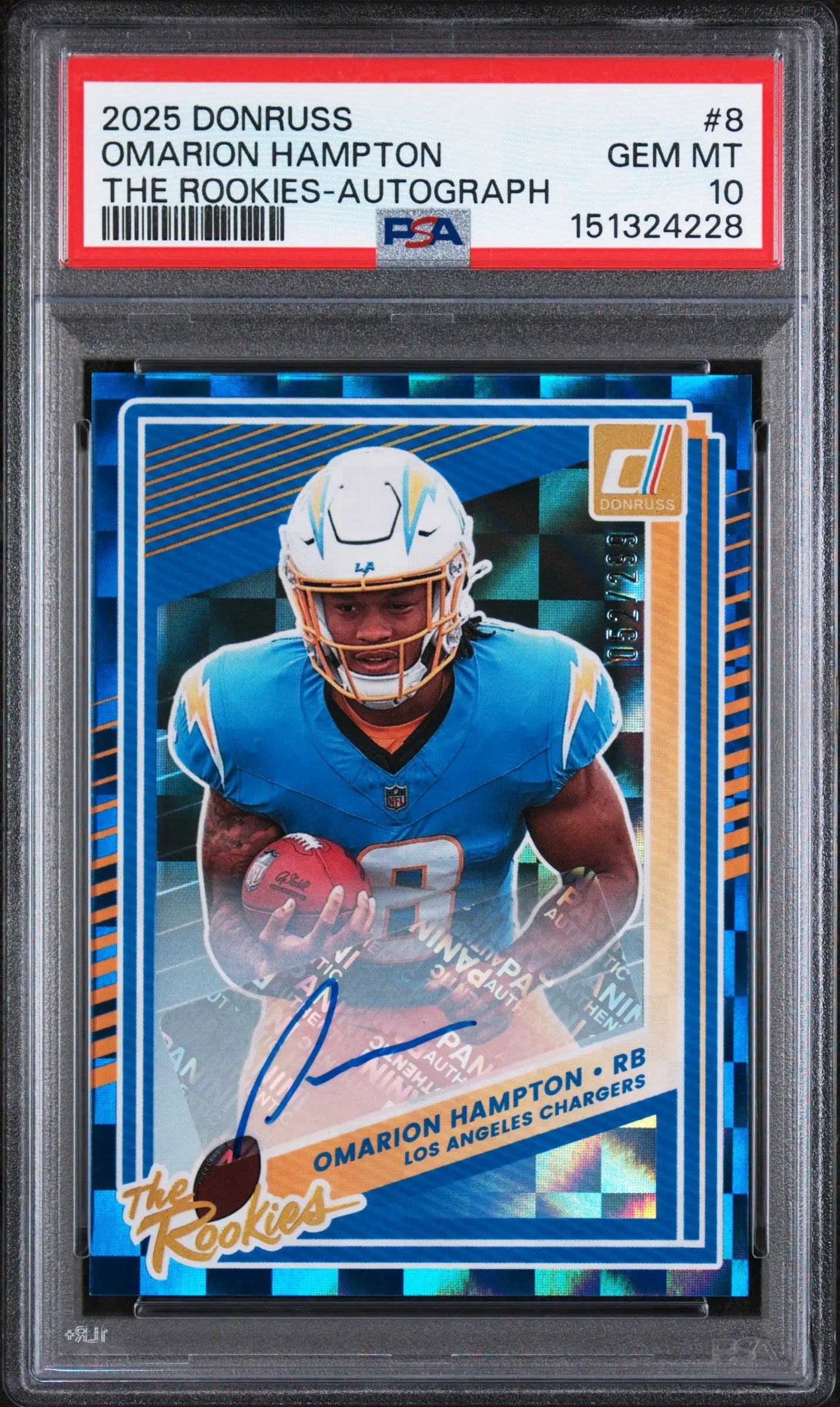 2025 Panini Donruss The Rookies Autograph Omarion Hampton Auto /790 RC PSA 10 