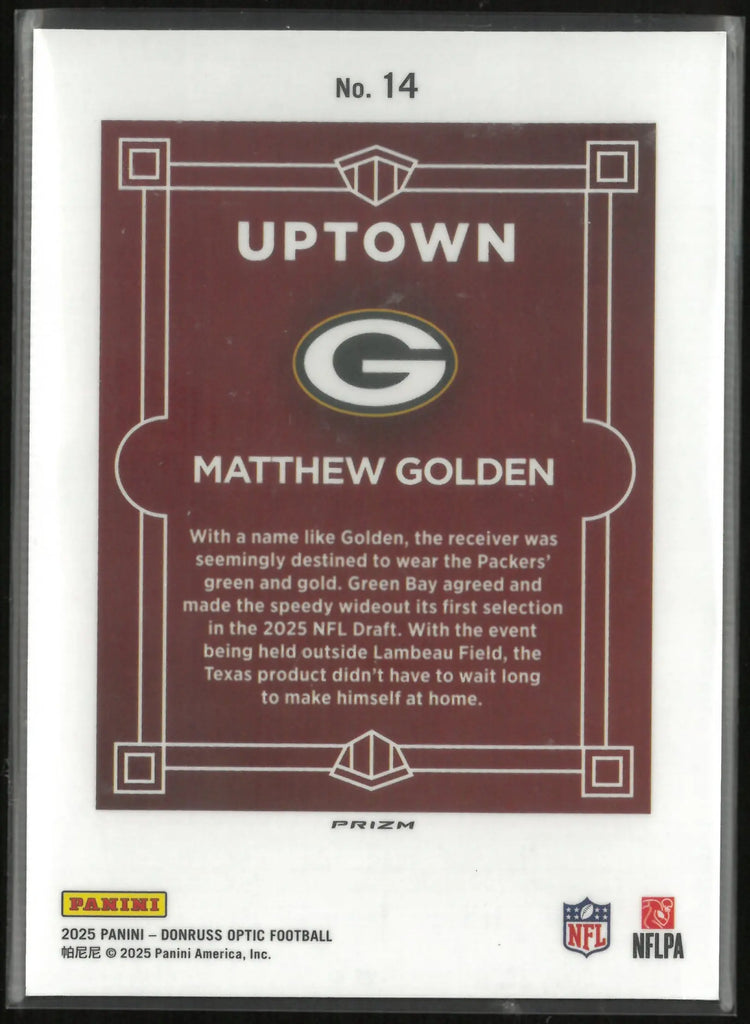 2025 Panini Donruss Uptown Rookie Matthew Golden RC 