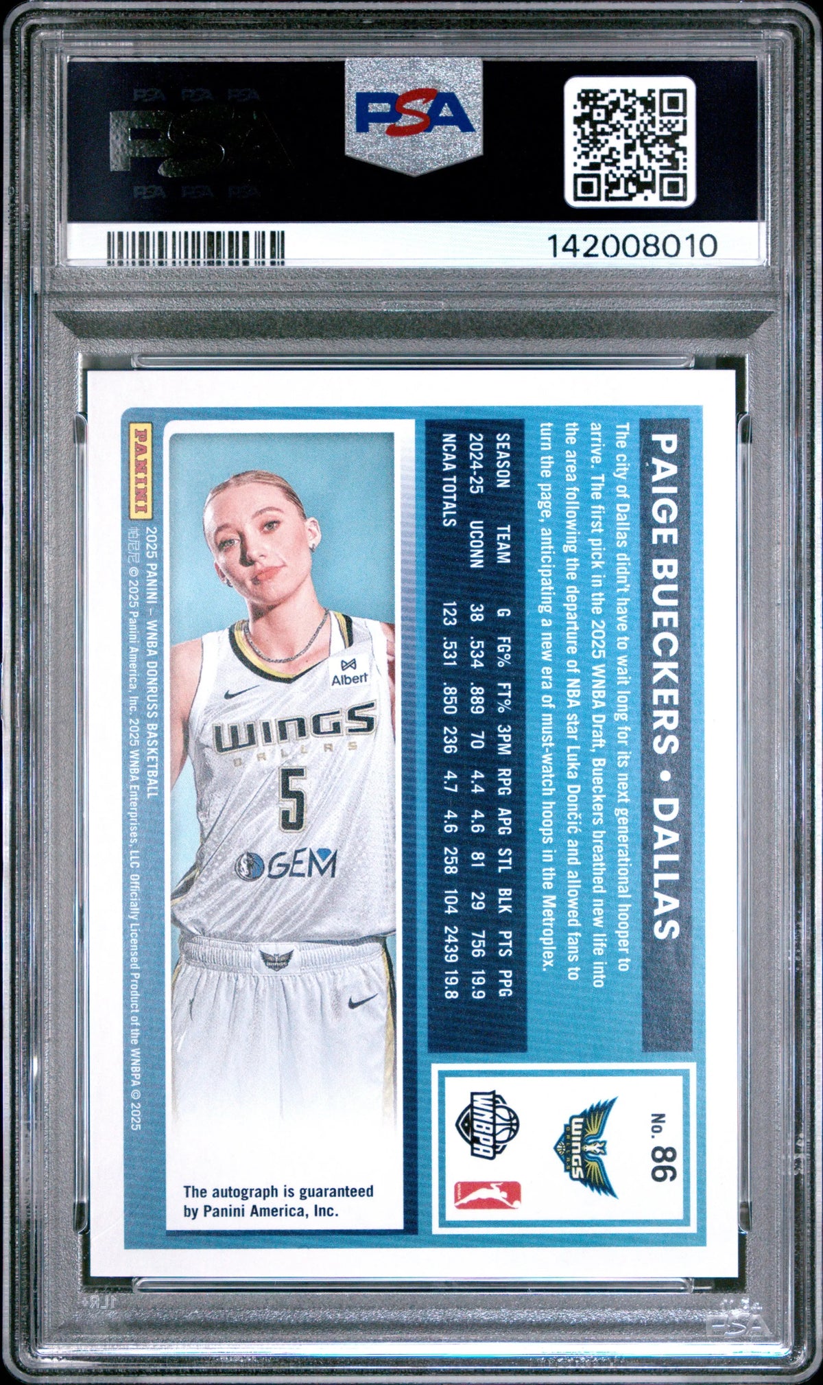 2025 Panini Donruss WNBA Rookie Autograph Paige Bueckers Auto Holo Laser PSA 10 