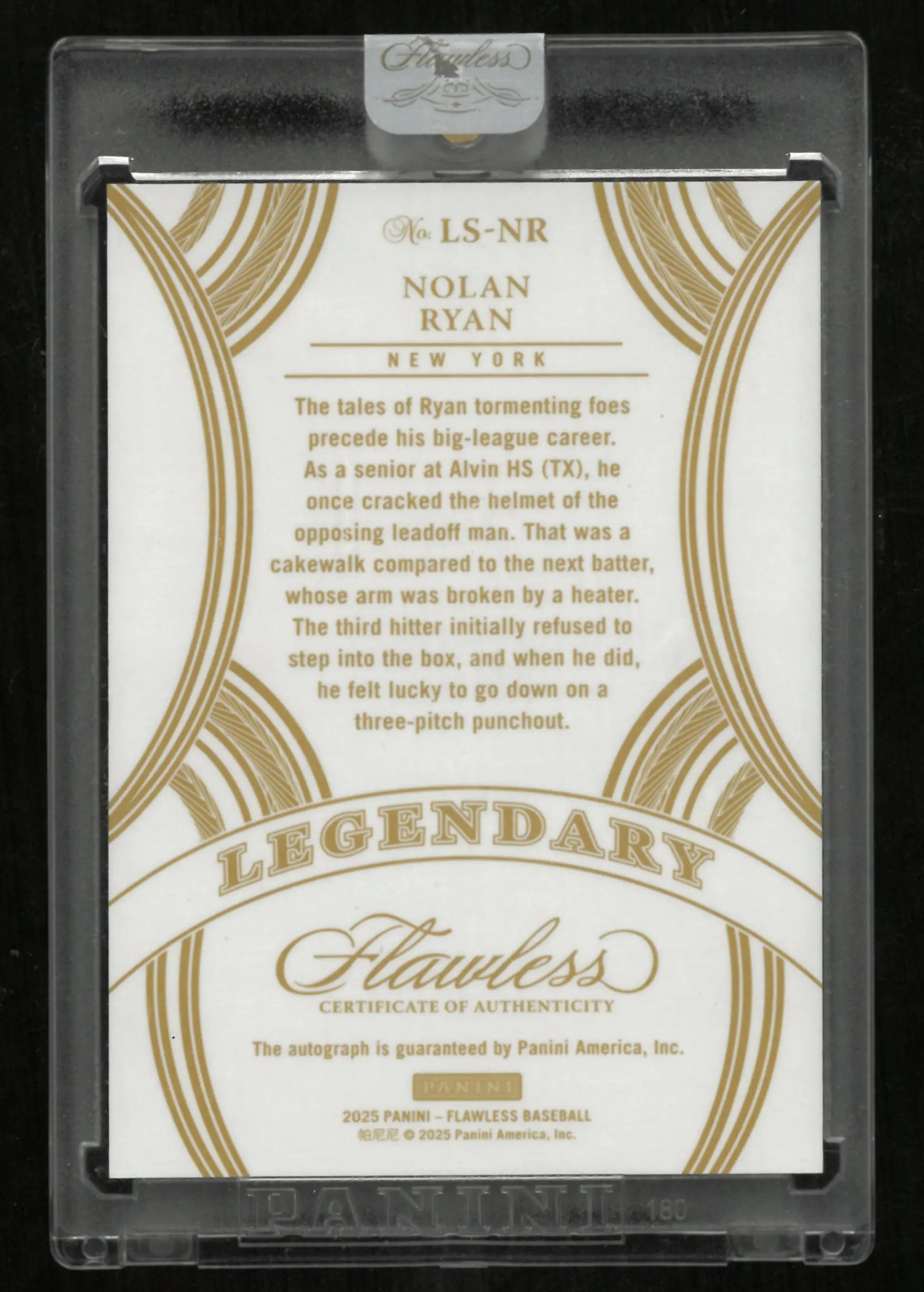 2025 Panini Flawless Baseball Legendary Nolan Ryan Autograph Green /5 
