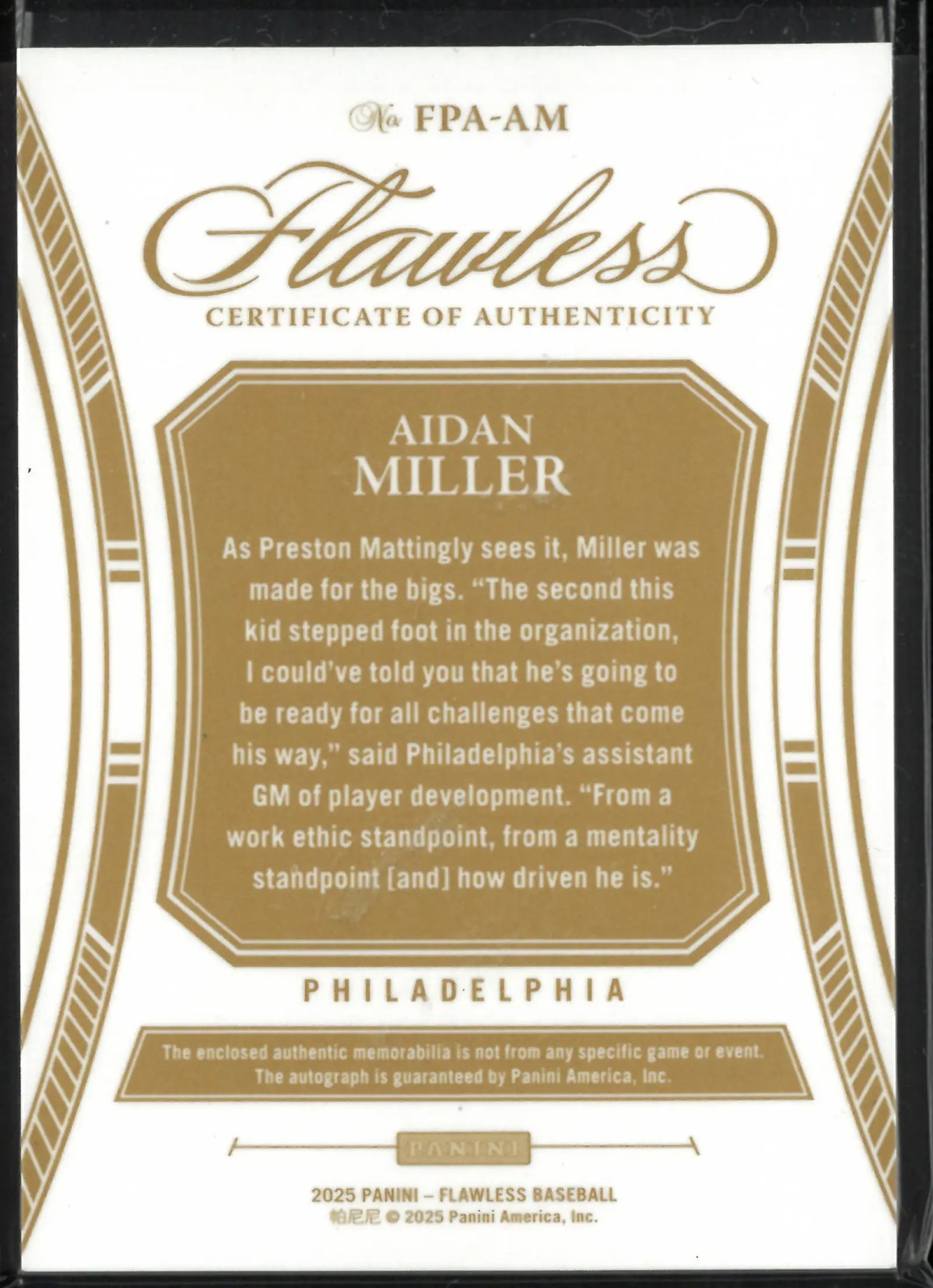 2025 Panini Flawless Patch Autograph Aidan Miller Auto /20 