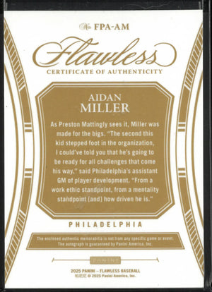 2025 Panini Flawless Patch Autograph Aidan Miller Auto /20 