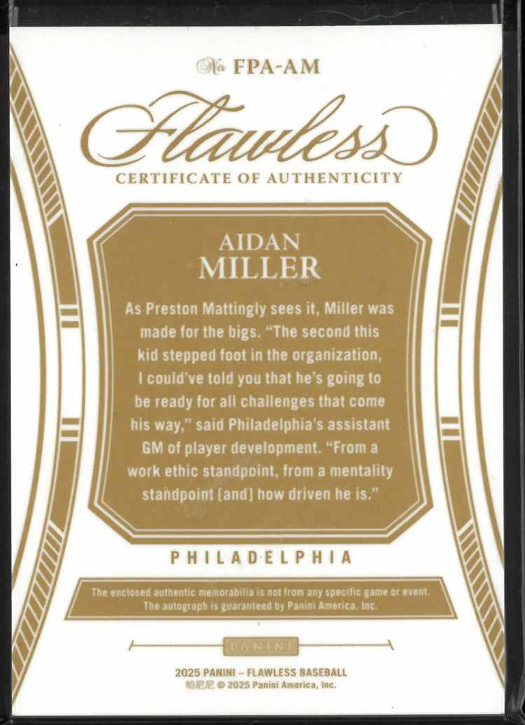 2025 Panini Flawless Patch Autograph Aidan Miller Auto /20 