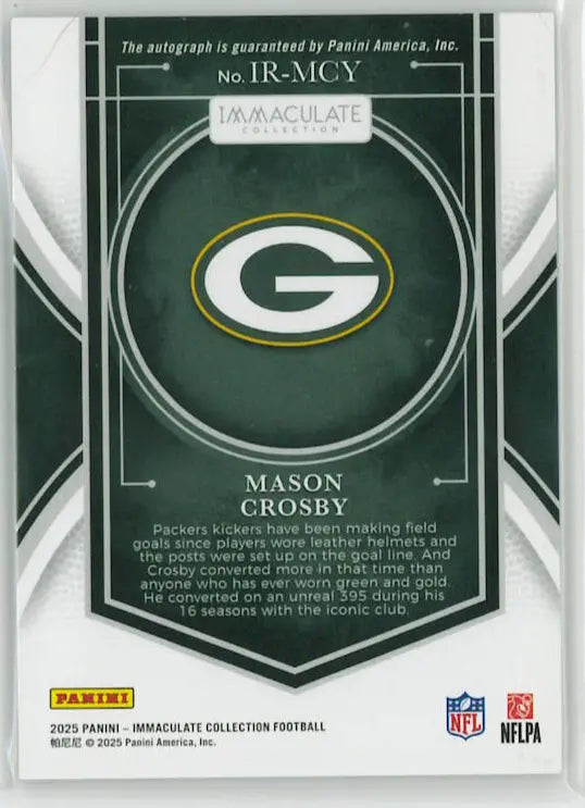 2025 Panini Immaculate Collection Autograph Mason Crosby Auto /99 