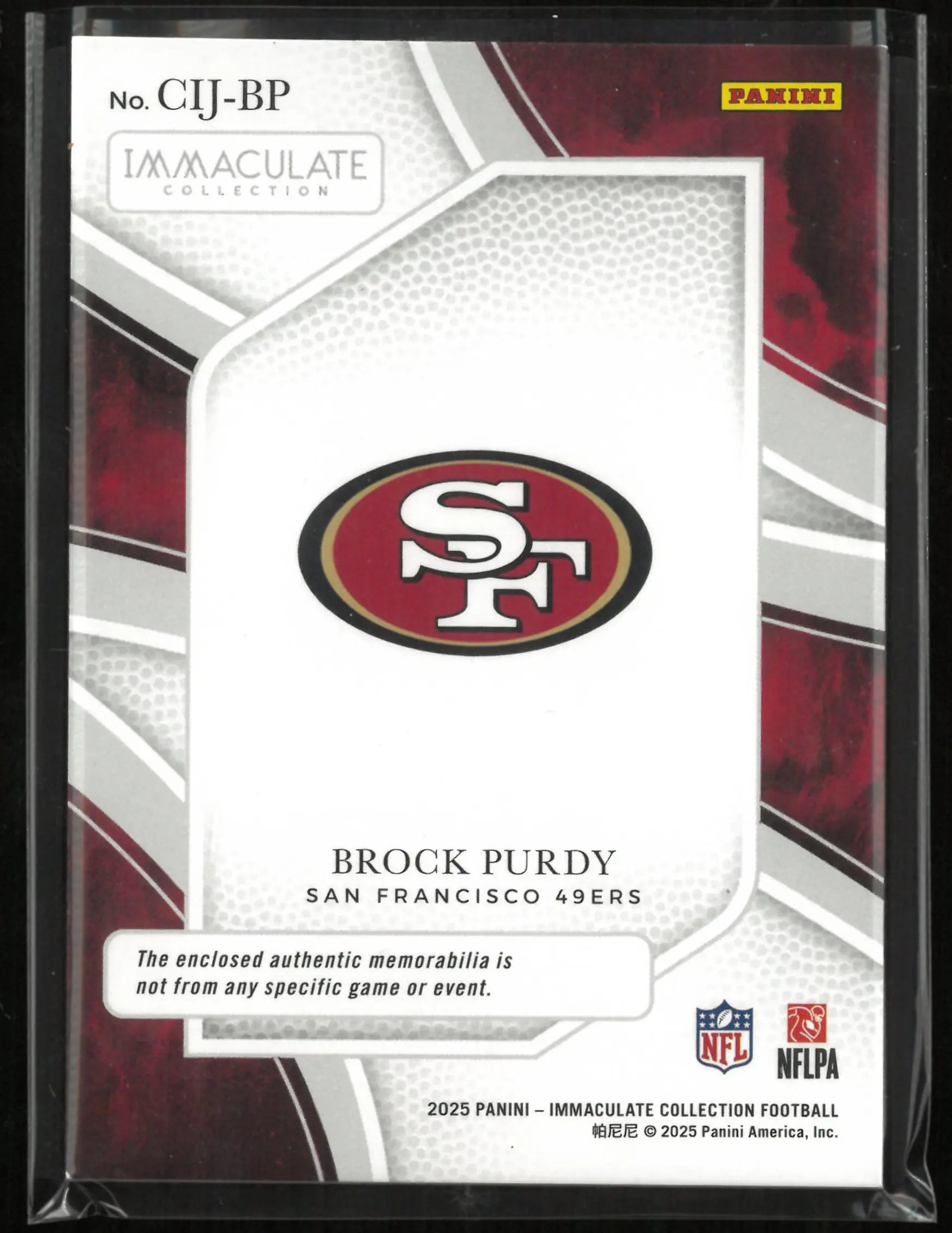 2025 Panini Immaculate Collection Clearly Immaculate Brock Purdy Patch /99 