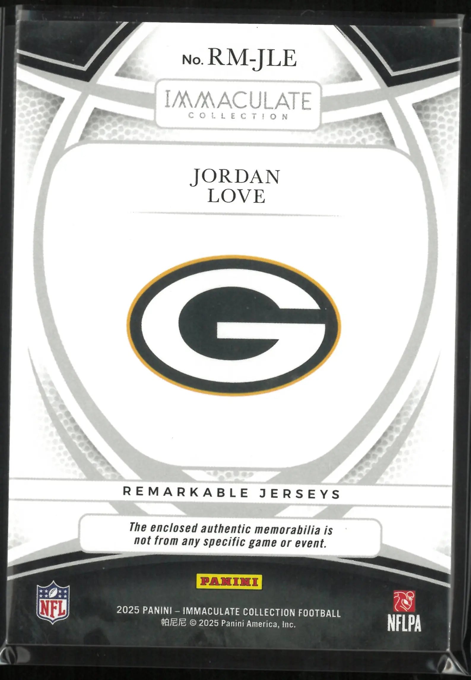 2025 Panini Immaculate Collection Remarkable Jerseys Jordan Love /10 