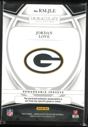 2025 Panini Immaculate Collection Remarkable Jerseys Jordan Love /10 
