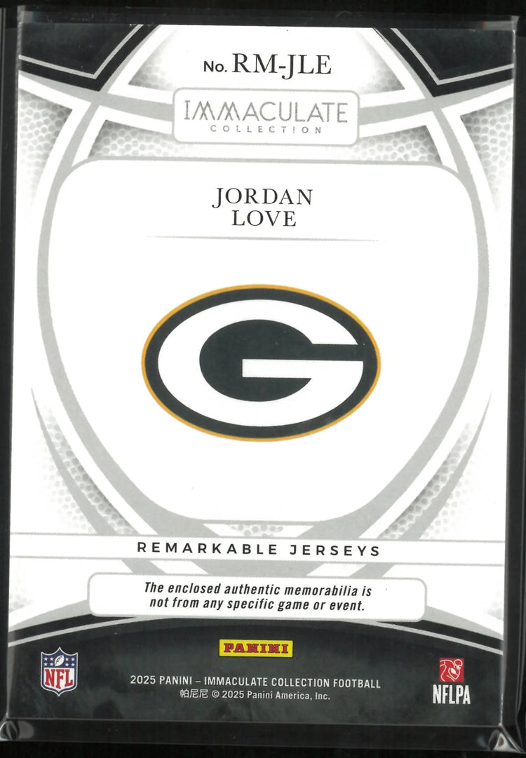2025 Panini Immaculate Collection Remarkable Jerseys Jordan Love /10 