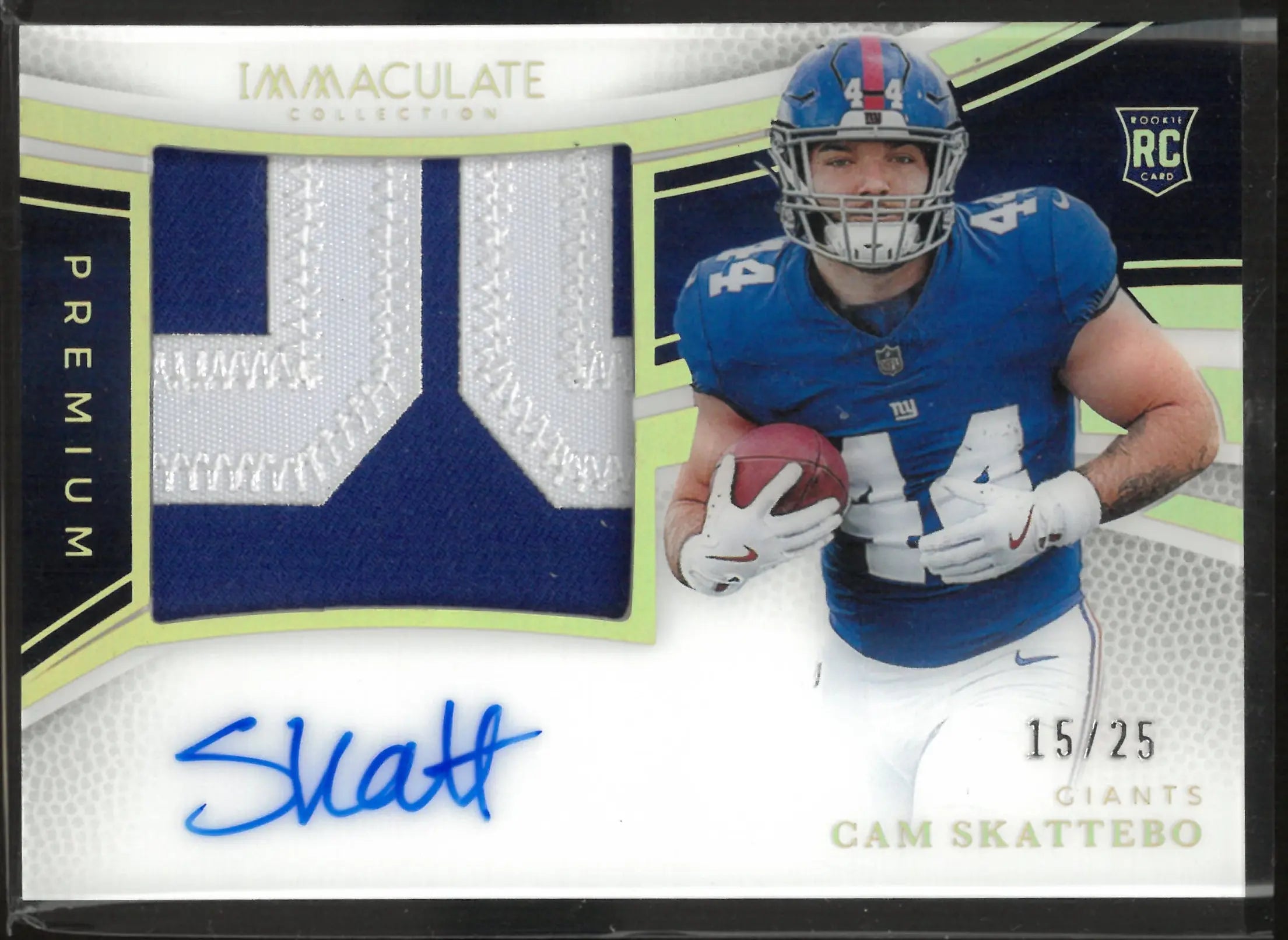 2025 Panini Immaculate Rookie Patch Autograph Cam Skattebo Auto /25 RC 
