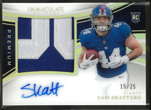 2025 Panini Immaculate Rookie Patch Autograph Cam Skattebo Auto /25 RC 