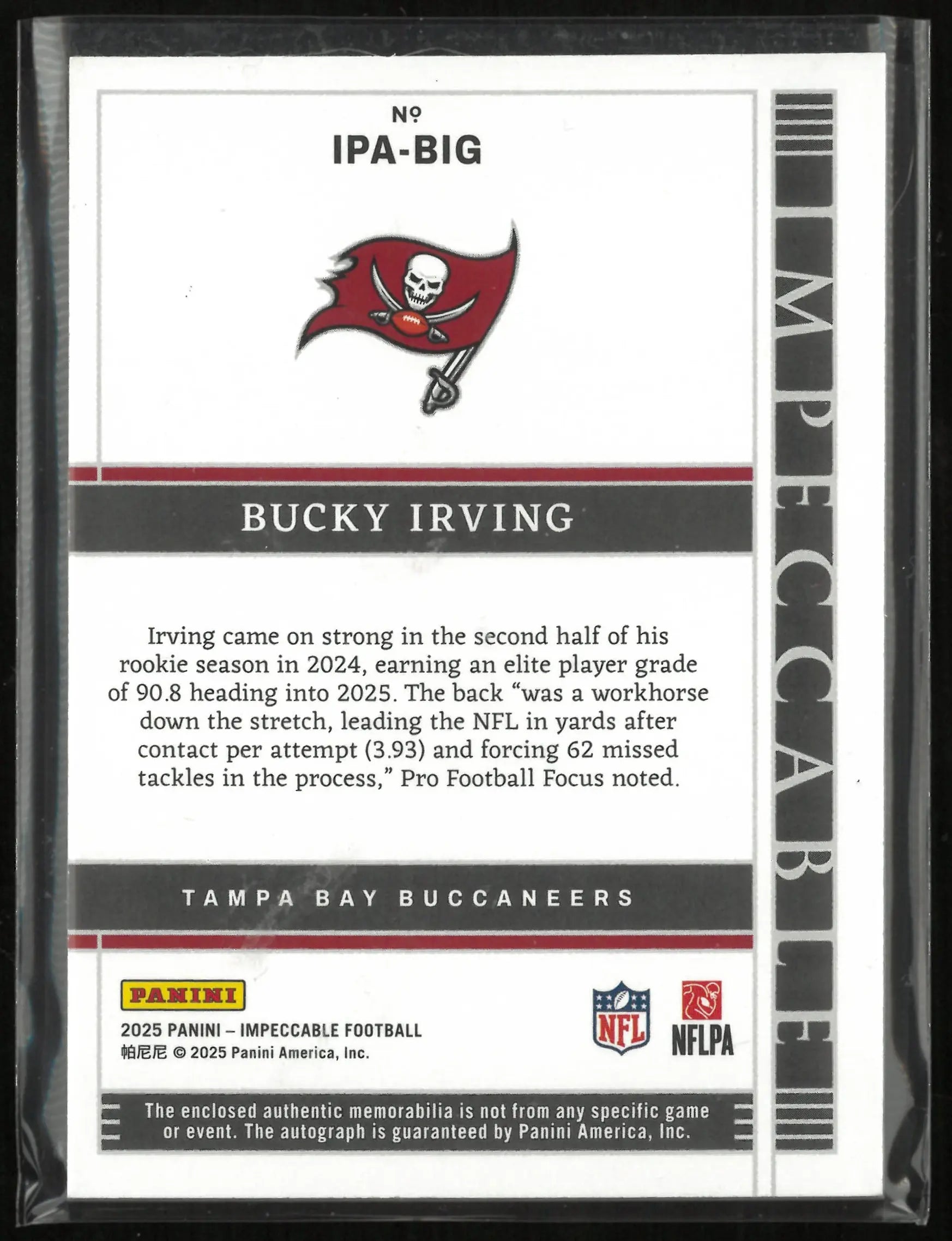 2025 Panini Impeccable Autograph Patch Bucky Irving Auto /49 