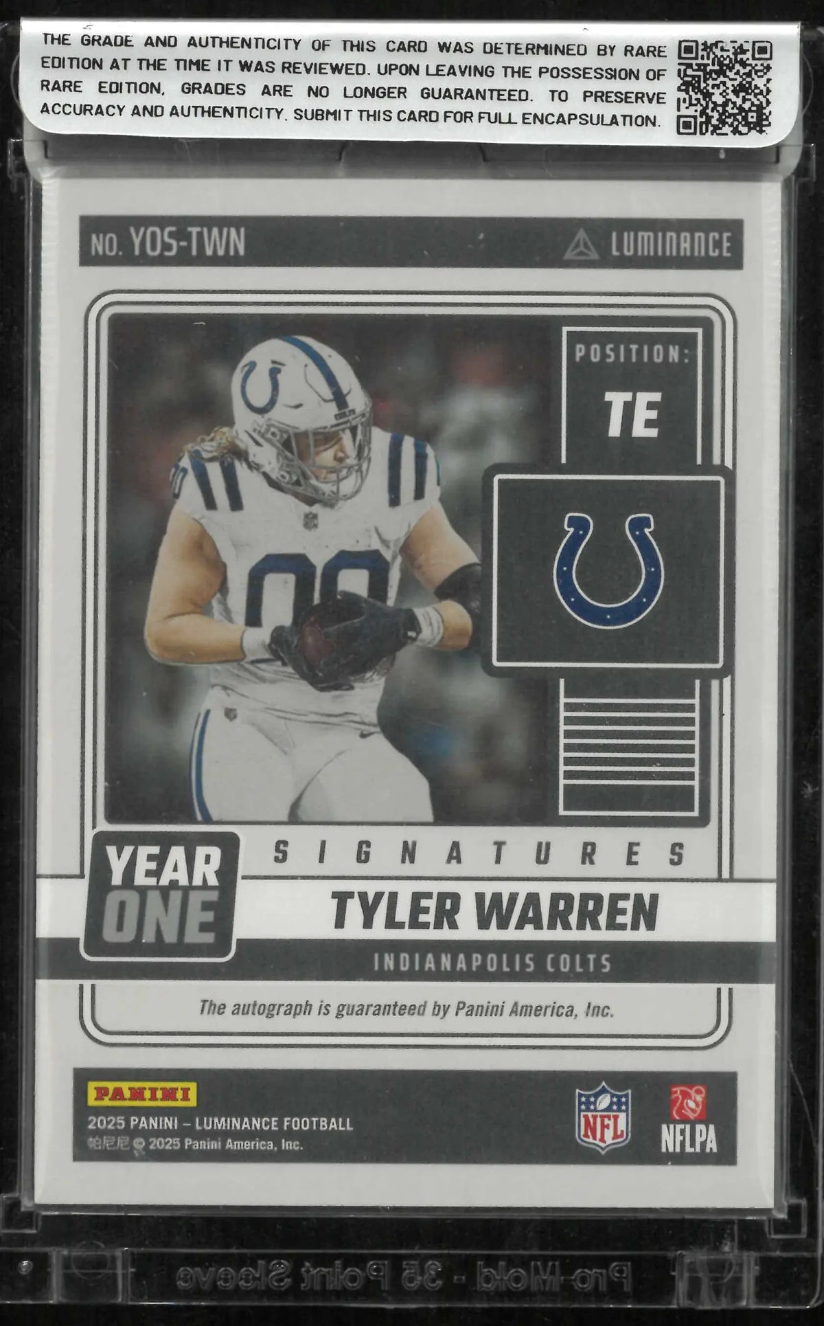 2025 Panini Luminance Year One Rookie Autograph Tyler Warren Auto RC 