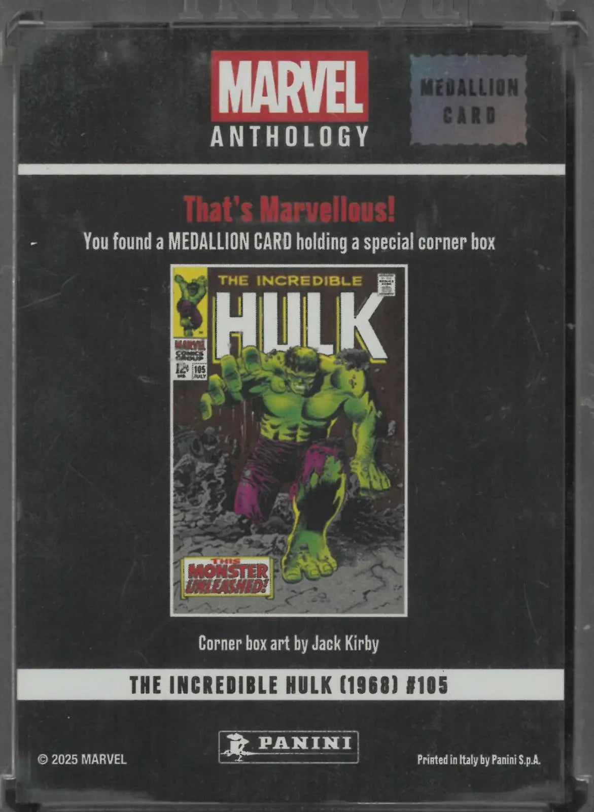 2025 Panini Marvel Anthology Medallion Card The Incredible Hulk 