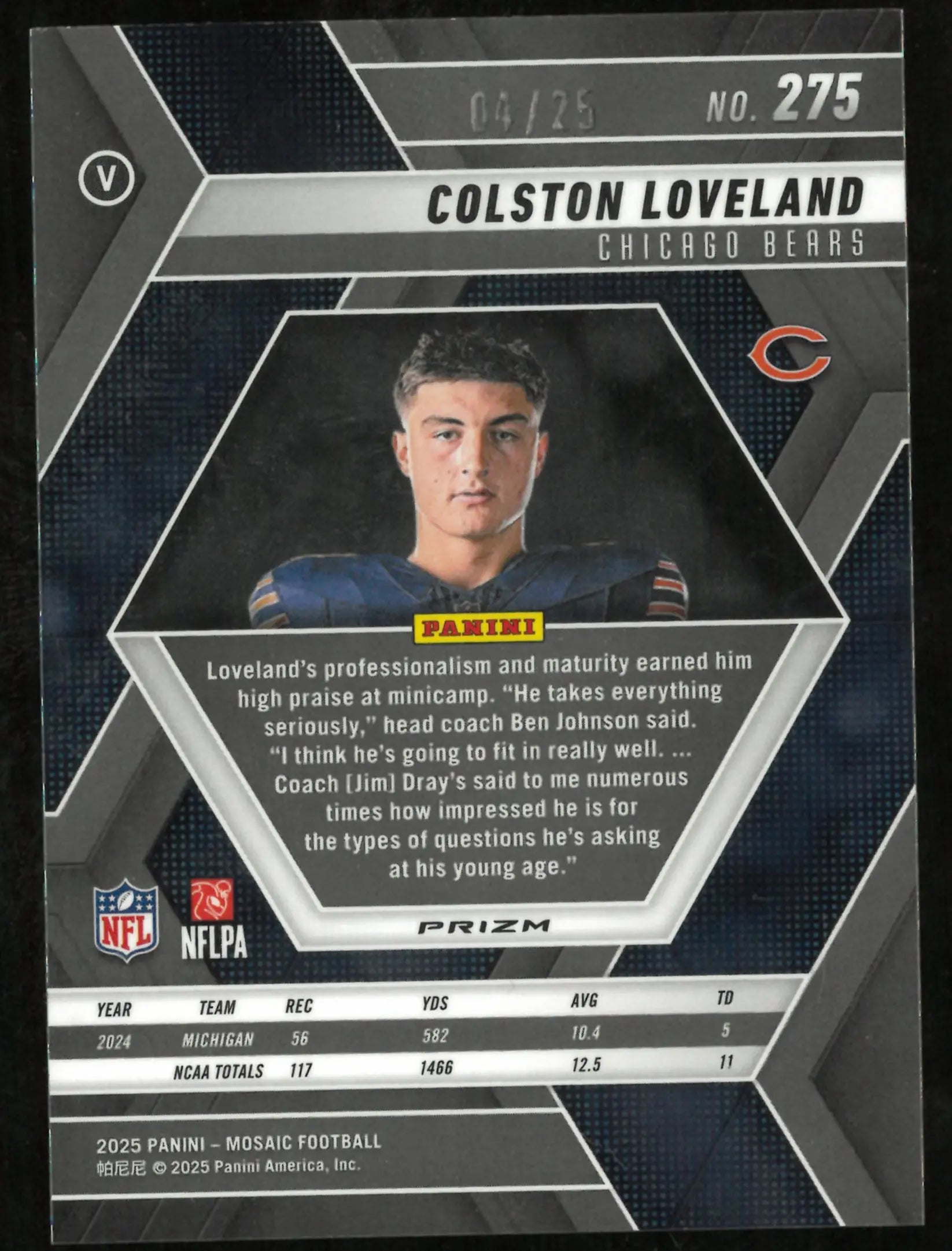 2025 Panini Mosaic Football Colston Loveland RC Rookie /25 