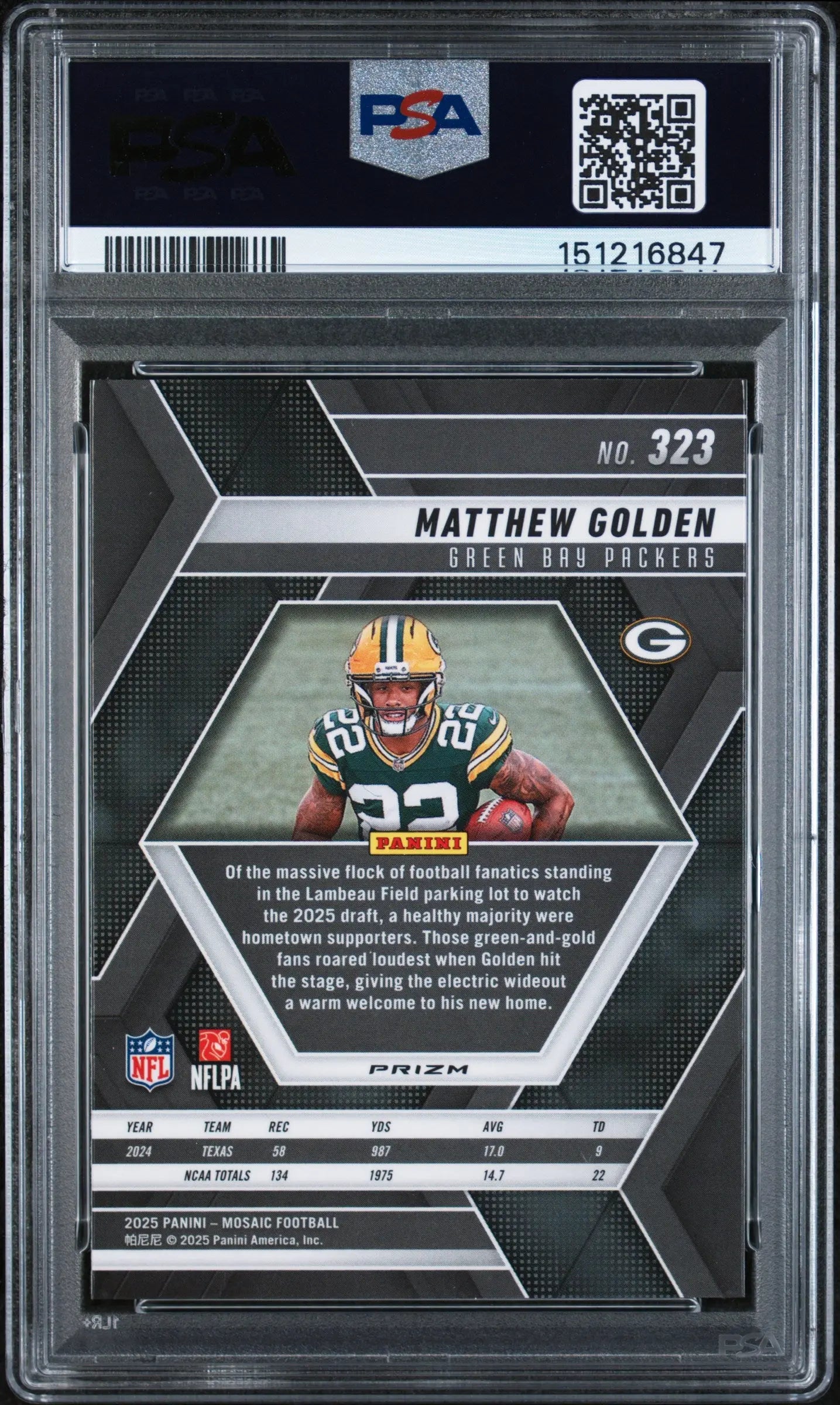 2025 Panini Mosaic Genesis Rookie Matthew Golden #323 PSA 10 