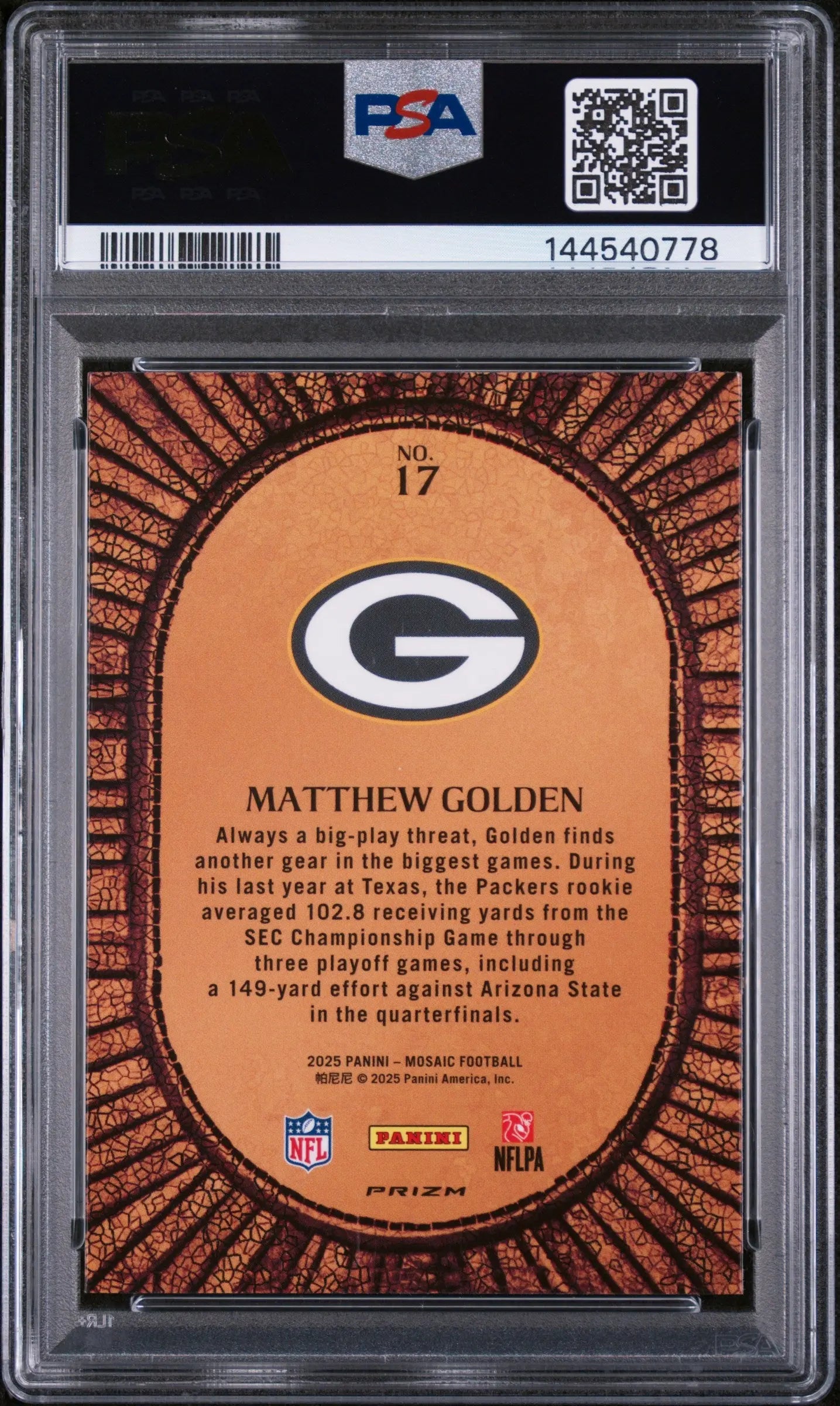 2025 Panini Mosaic Micro Mosaic Rookie Matthew Golden #17 PSA 10 
