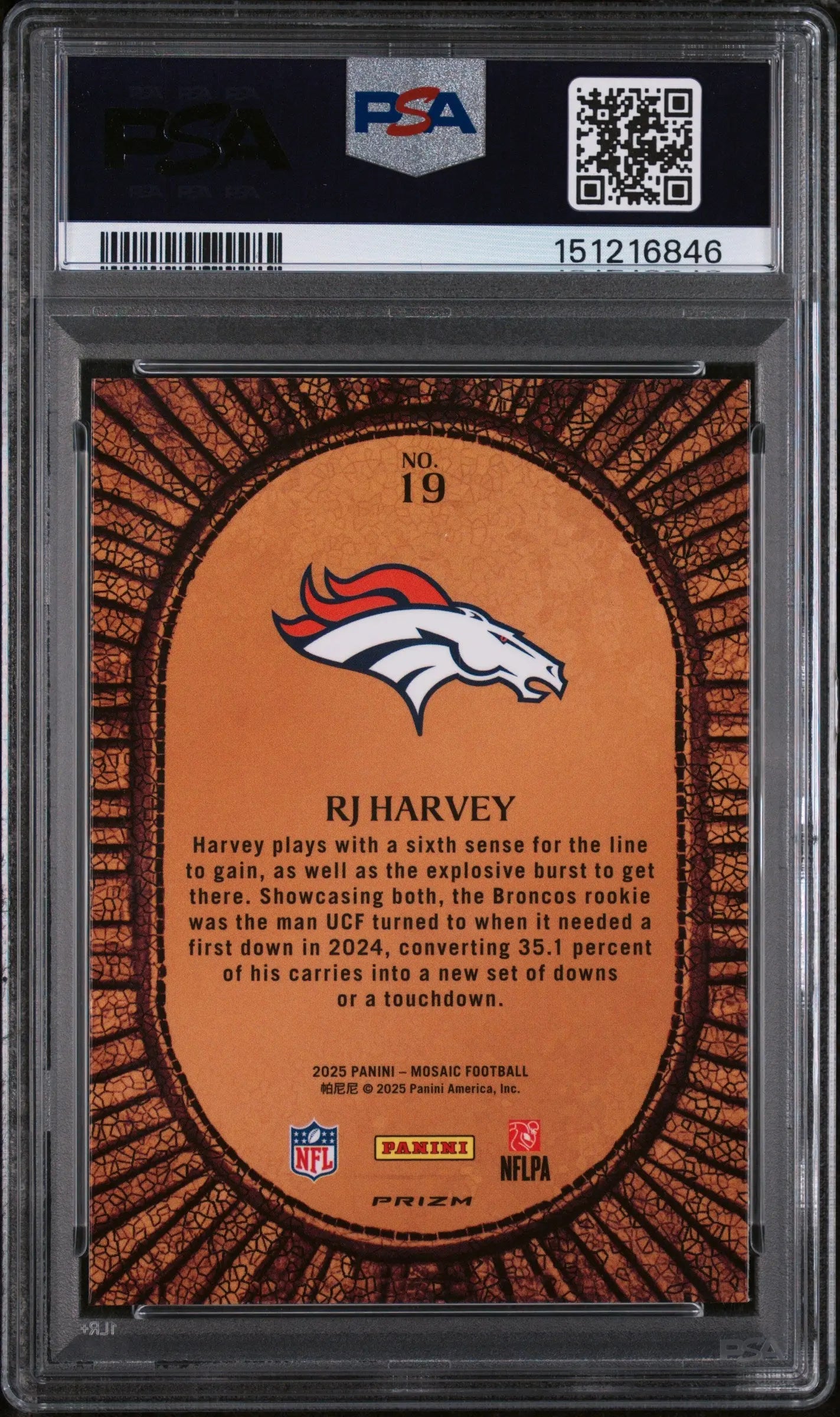 2025 Panini Mosaic Micro Mosaic Rookie RJ Harvey #19 PSA 9 
