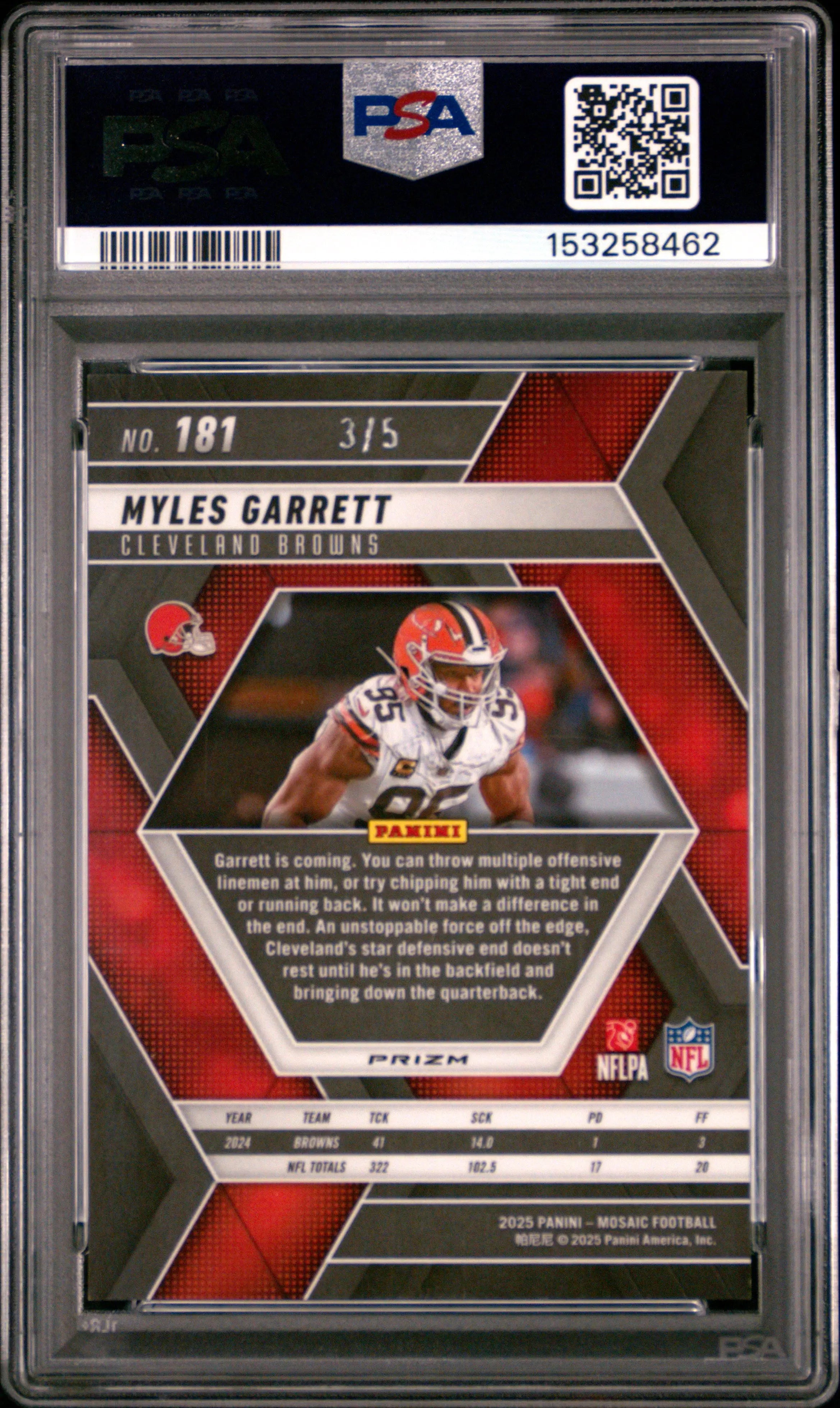 2025 Panini Mosaic Myles Garrett Gold Glitter /5 PSA 10 