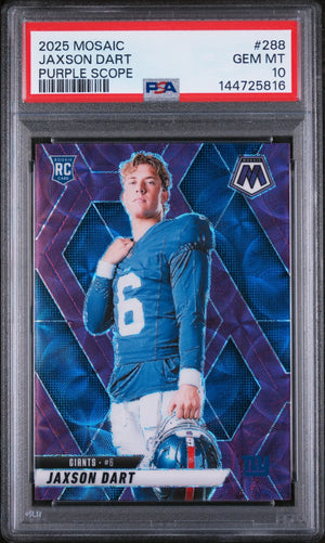 2025 Panini Mosaic Rookie Jaxson Dart Purple Scope RC PSA 10 