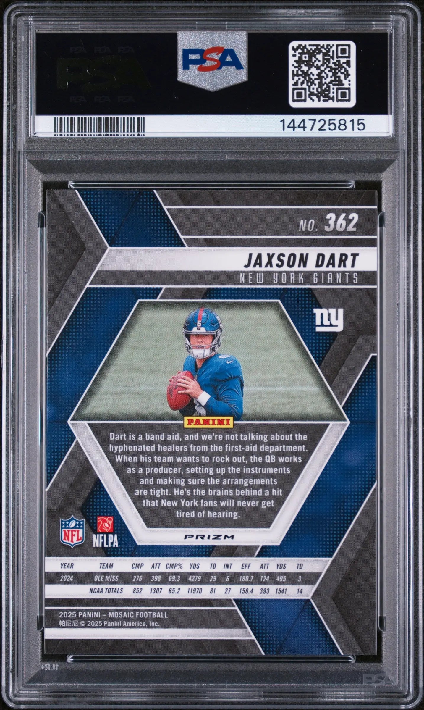 2025 Panini Mosaic Rookie Jaxson Dart RC Rookie PSA 10 #362 