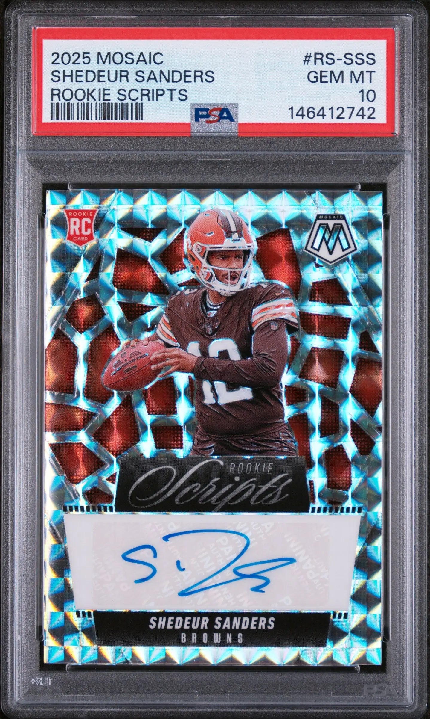 2025 Panini Mosaic Rookie Scripts Auto Shedeur Sanders RC PSA 10 