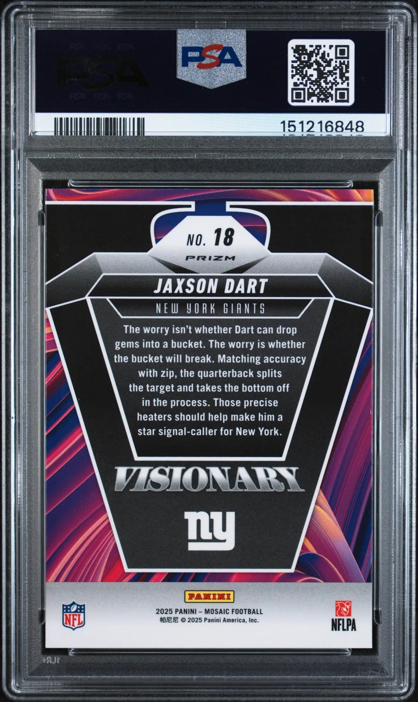 2025 Panini Mosaic Visionary Rookie Jaxson Dart #18 PSA 10 