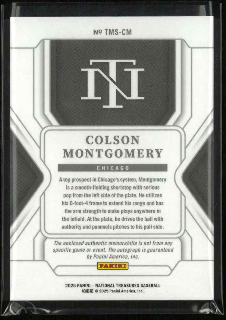 2025 Panini National Treasure Colson Montgomery Patch Auto 9/10 