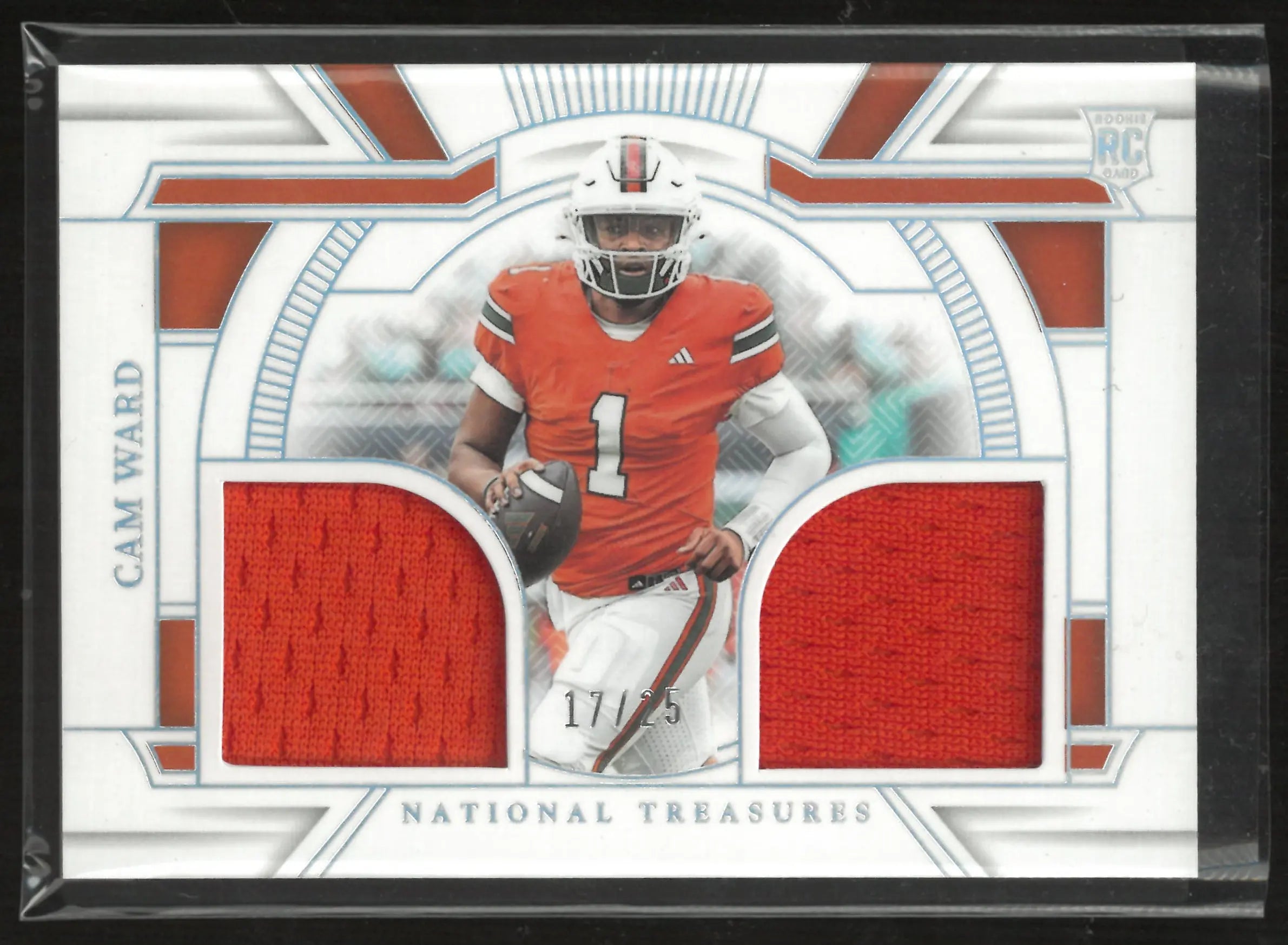 2025 Panini National Treasure Saturday Treasures Collegiate Cam Ward Patch Rookie RC /25 