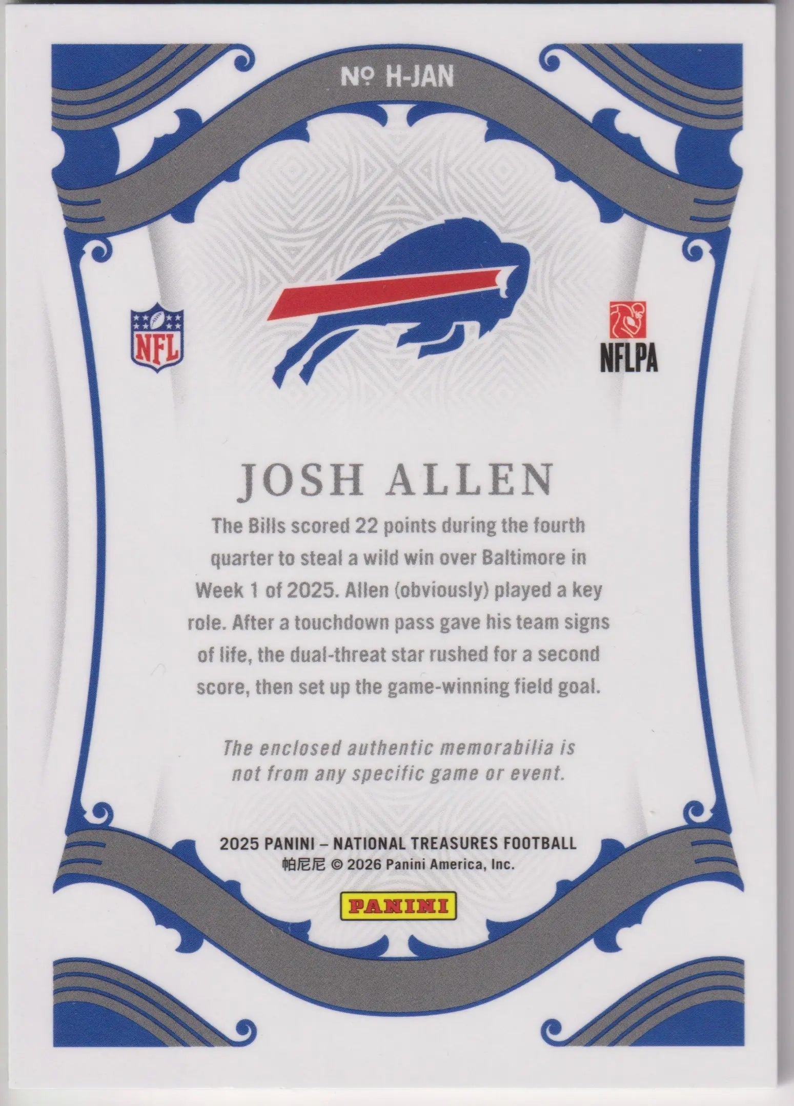 2025 Panini National Treasures Heirloom Patch Josh Allen 