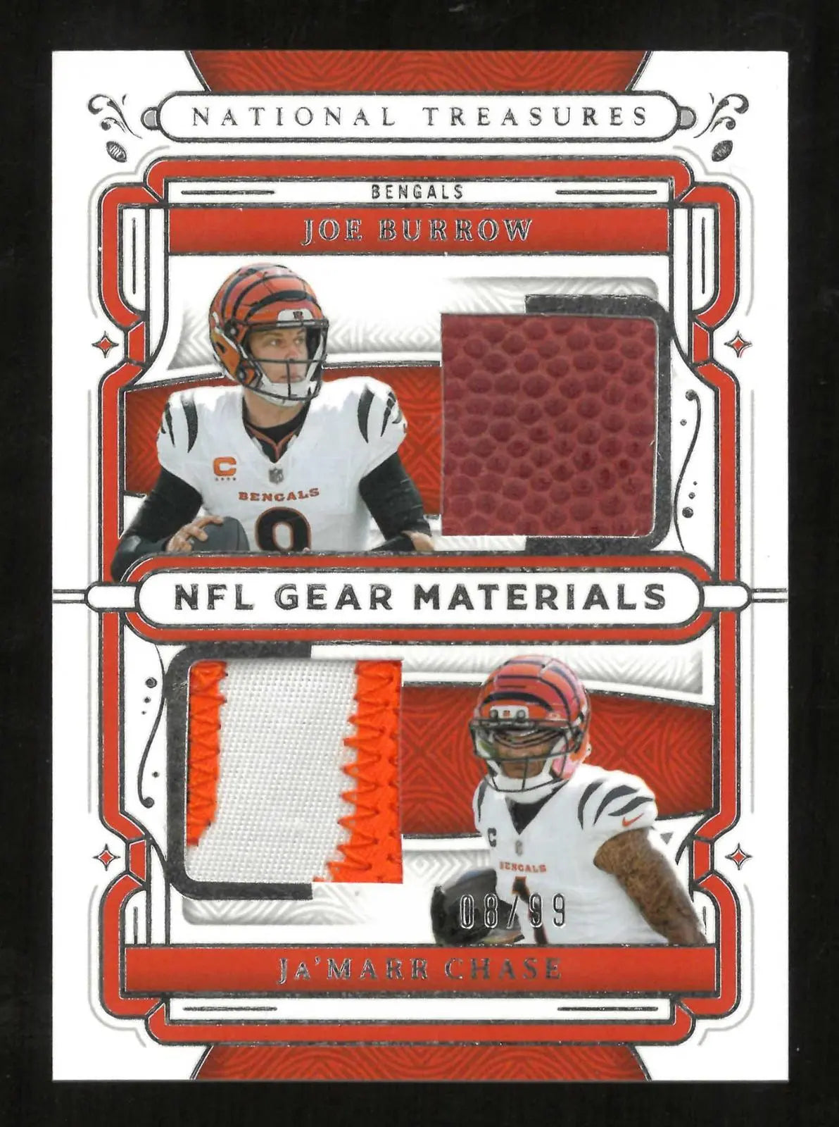 2025 Panini National Treasures NFL Gear Materials Dual Patch Burrow/Chase 