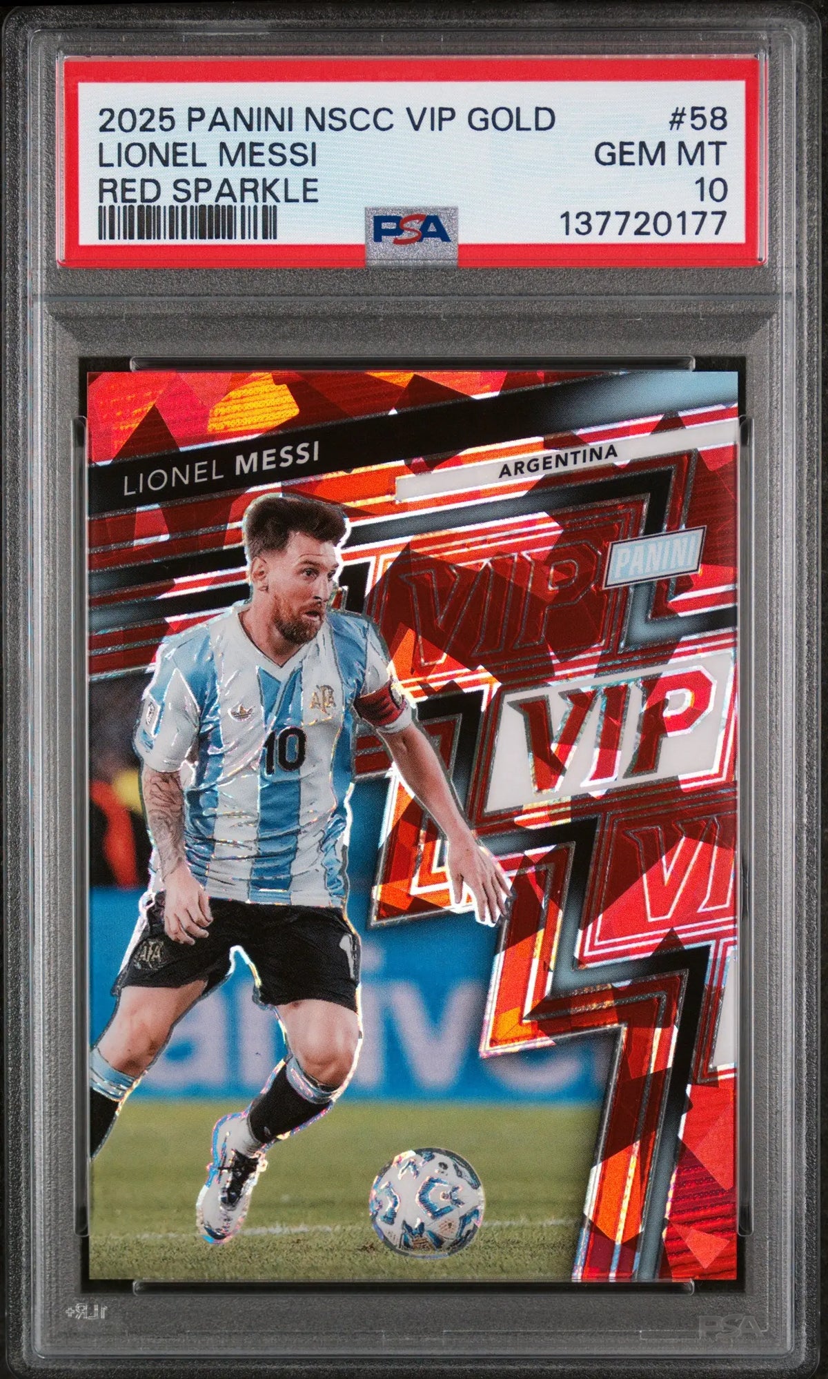 2025 Panini National VIP Gold Lionel Messi Red Sparkle /99 PSA 10 