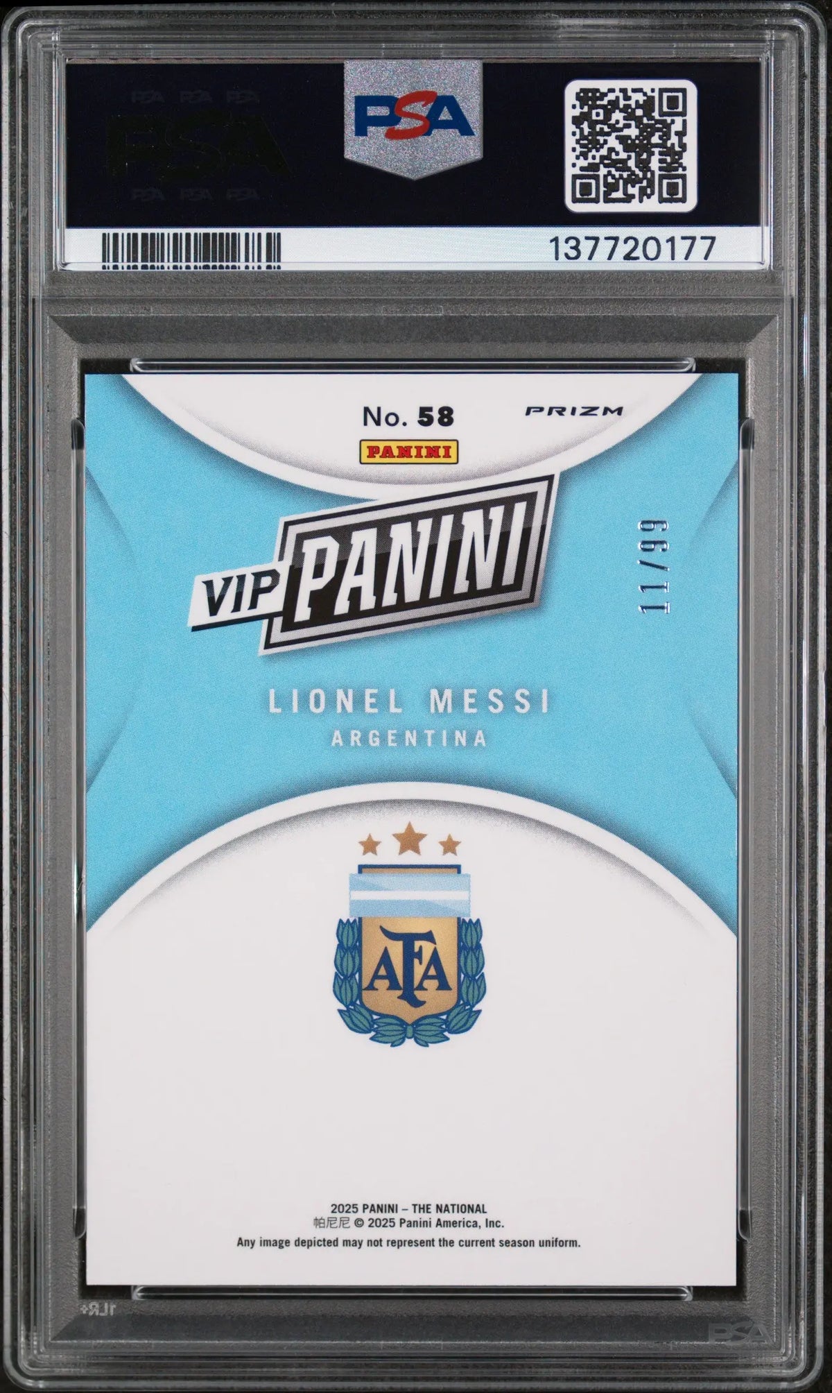 2025 Panini National VIP Gold Lionel Messi Red Sparkle /99 PSA 10 