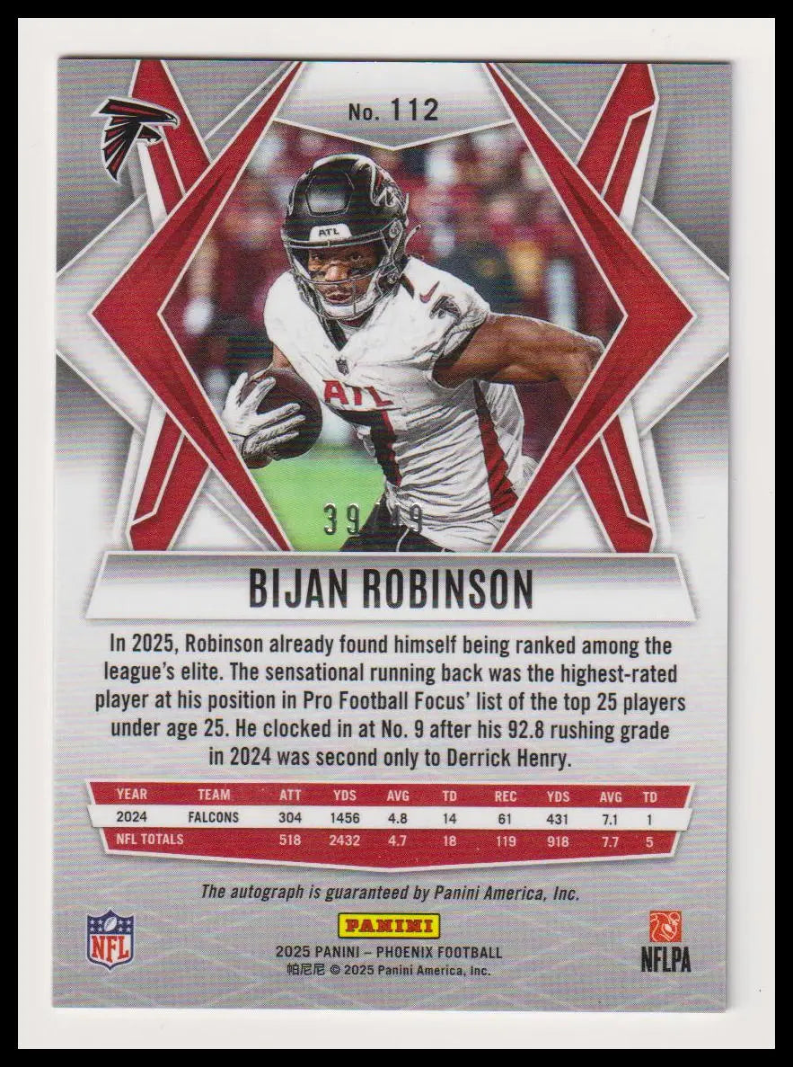 2025 Panini Phoenix Autograph Bijan Robinson Auto Blue /49 