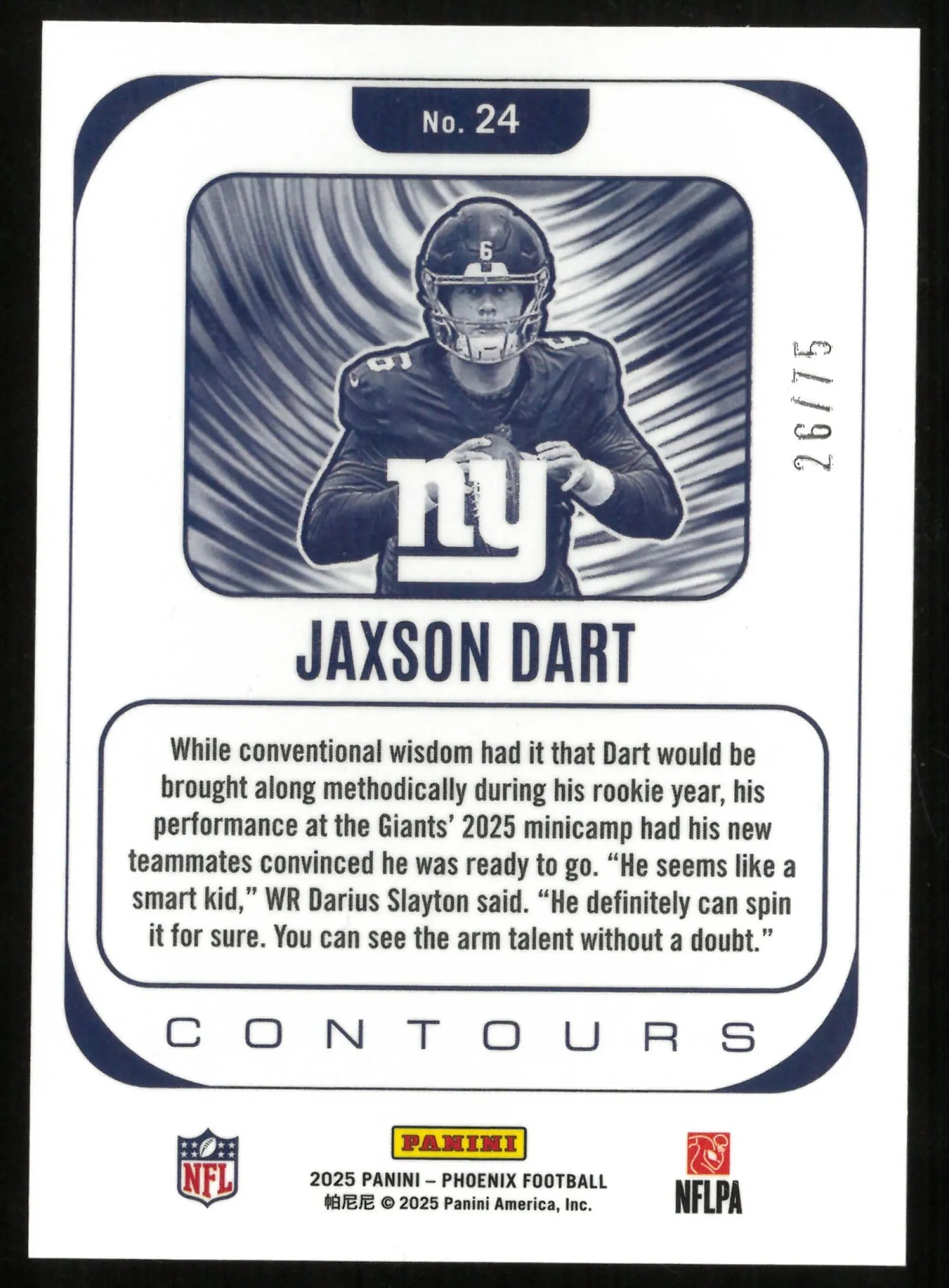 2025 Panini Phoenix Football Jaxson Dart RC Rookie Contours /75 