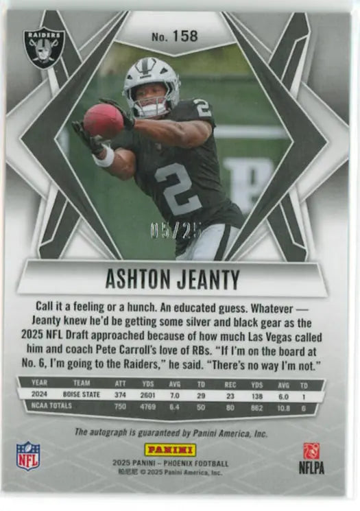 2025 Panini Phoenix Rookie Autograph Ashton Jeanty Auto Green /25 RC 