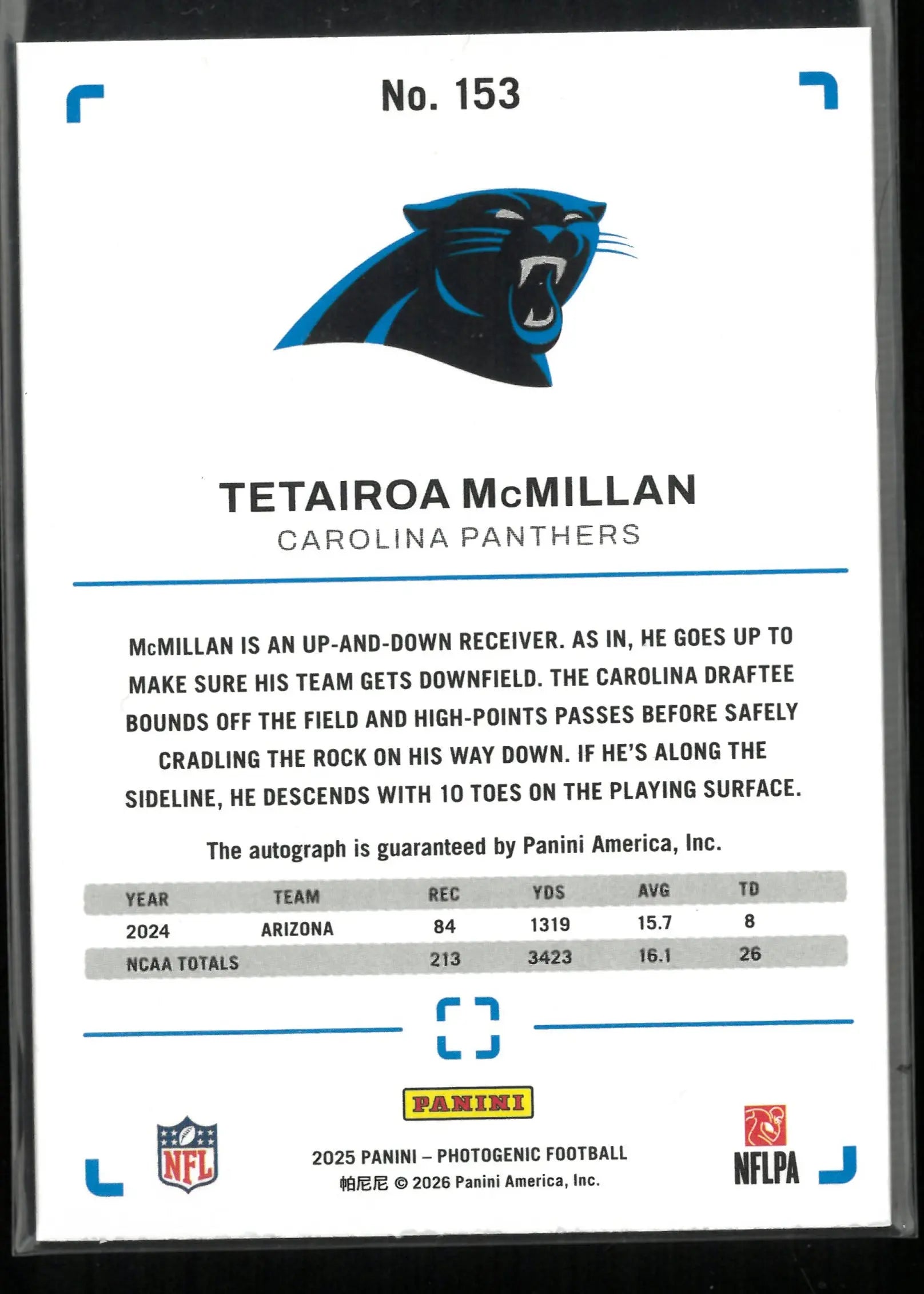 2025 Panini Photogenic Rookie Autograph Tetairoa McMillan Auto /10 