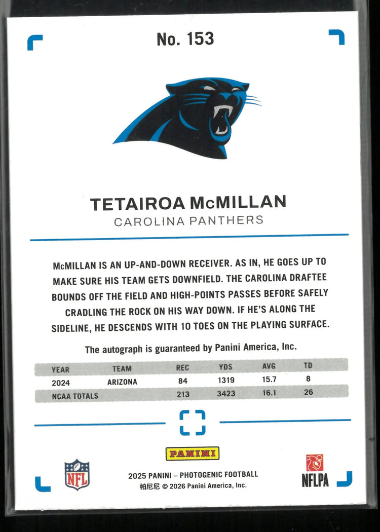 2025 Panini Photogenic Rookie Autograph Tetairoa McMillan Auto /10 