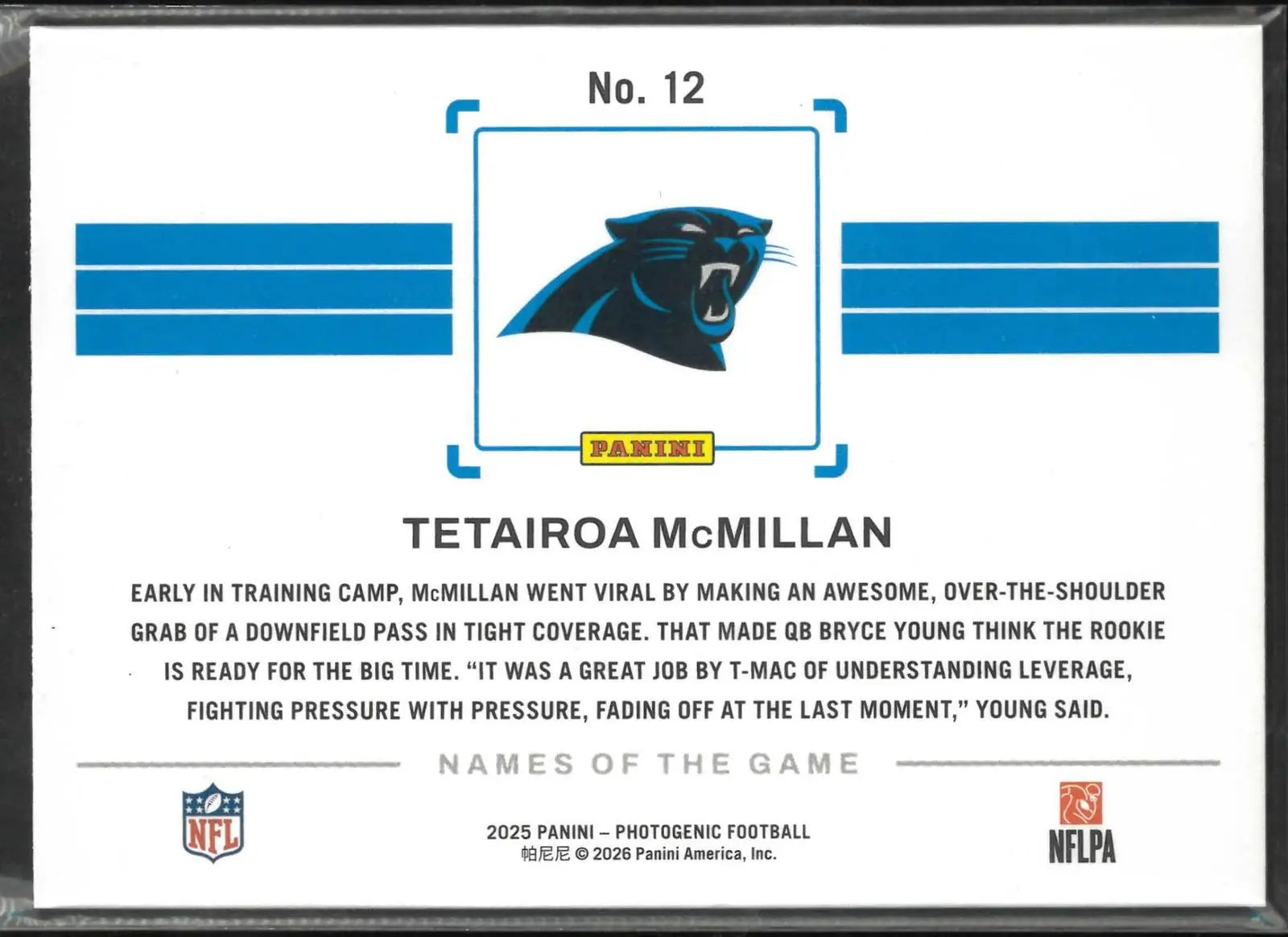 2025 Panini Photogenic Rookie Tetairoa McMillan RC SSP 