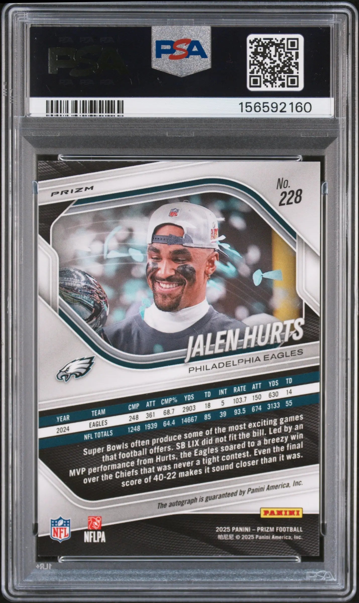 2025 Panini Prizm Autograph Jalen Hurts Auto Silver PSA 10 