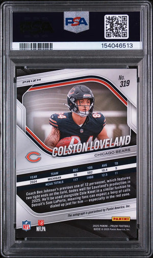 2025 Panini Prizm Autograph Rookie Colston Loveland Silver Prizm RC PSA 10 