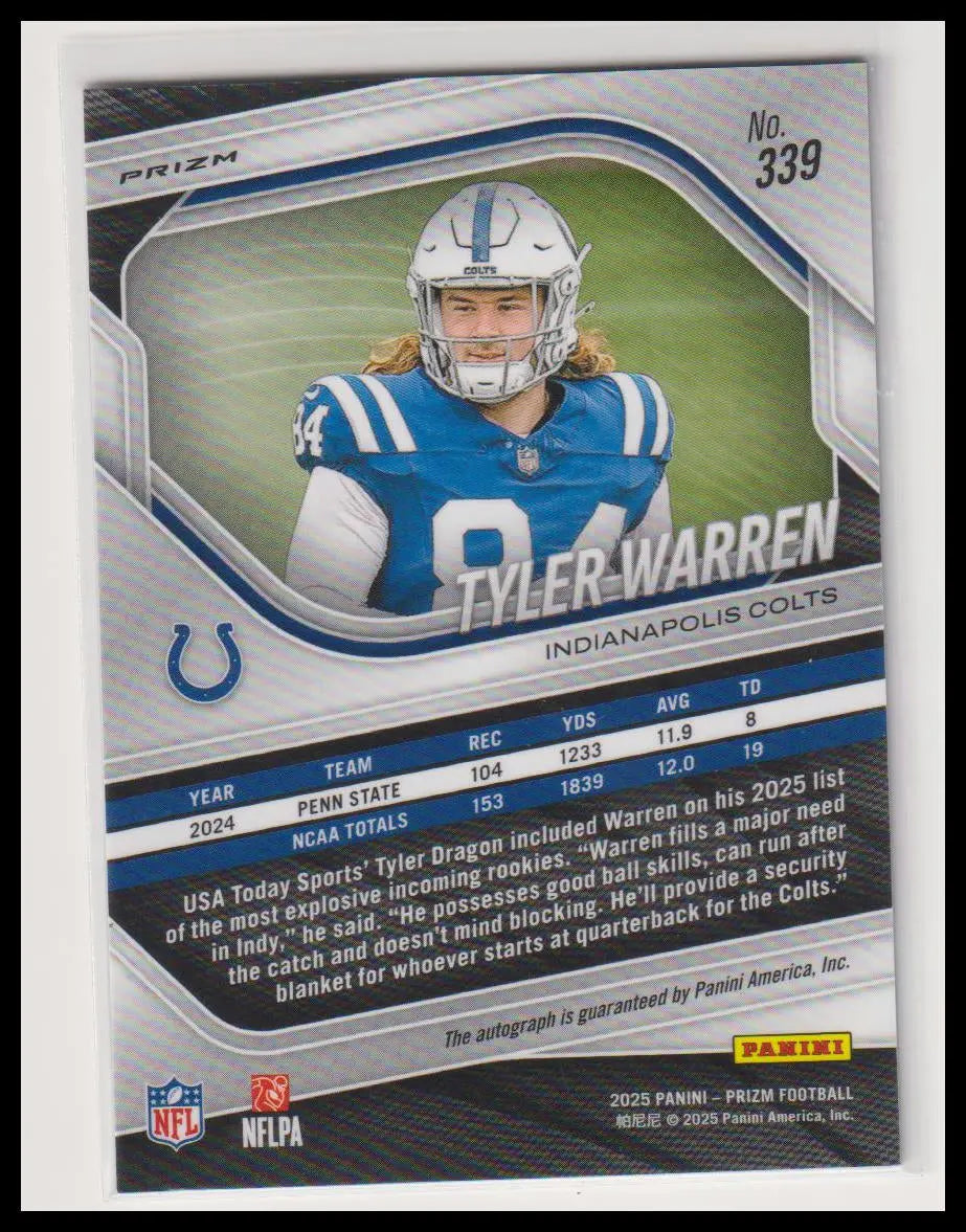 2025 Panini Prizm Autograph Rookie Tyler Warren Auto Disco RC 
