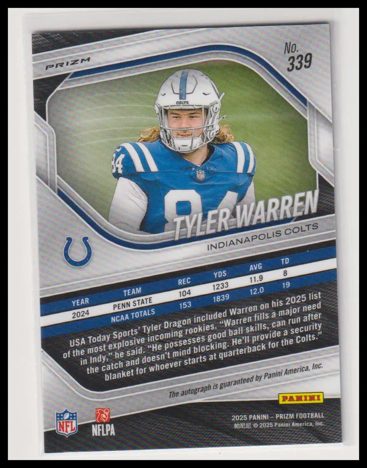 2025 Panini Prizm Autograph Rookie Tyler Warren Auto Disco RC 