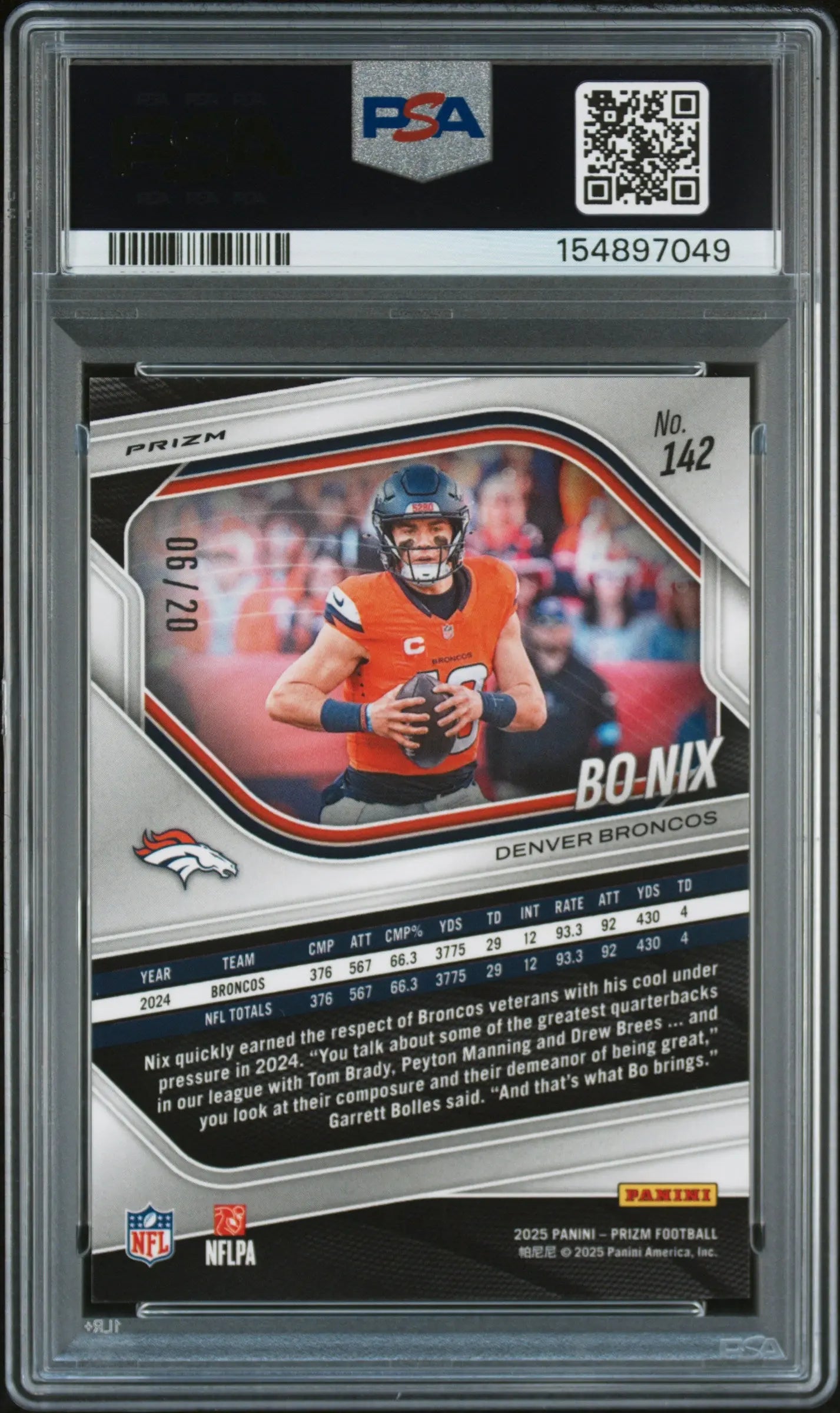 2025 Panini Prizm Bo Nix #142 Logo /20 PSA 9 