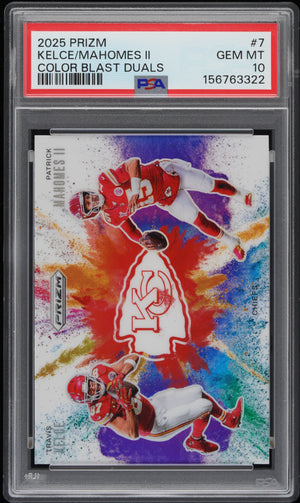 2025 Panini Prizm Color Blast Duals Mahomes II Kelce #7 PSA 10 
