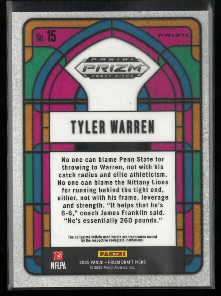 2025 Panini Prizm Draft Pick Stained Glass Tyler Warren Rookie RC 