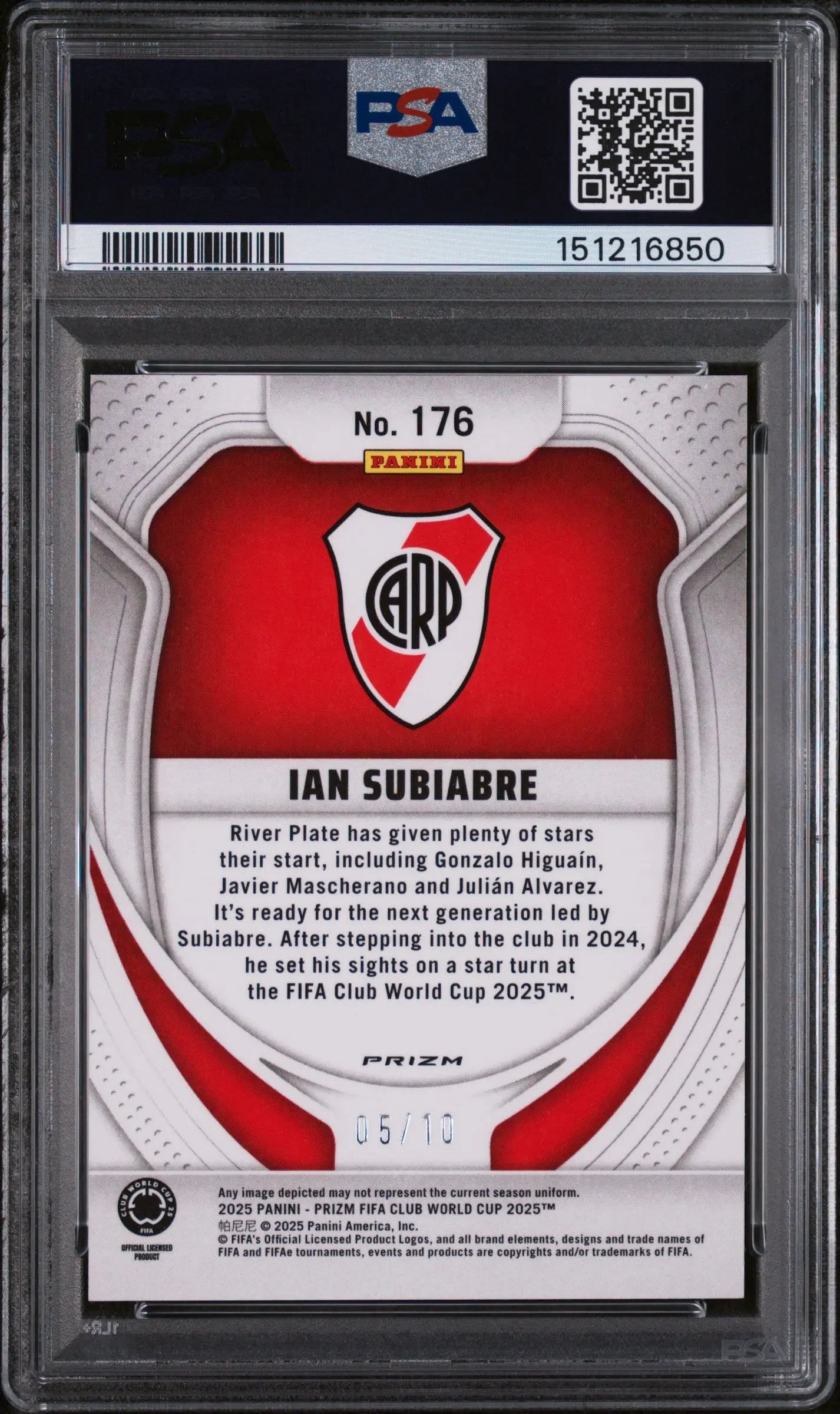 2025 Panini Prizm FIFA Club World Cup Gold Pulsar Rookie Ian Subiabre /10 PSA 8 