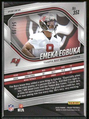 2025 Panini Prizm Football Blue Cracked Ice Rookie Emeka Egbuka /99 