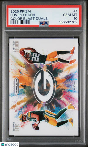 2025 Panini Prizm Football Color Blast Duals Love Golden #1 PSA 10 