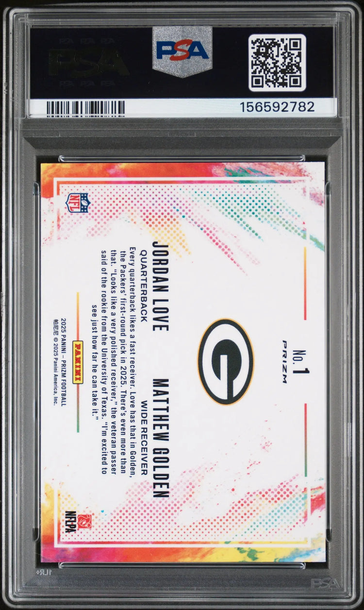 2025 Panini Prizm Football Color Blast Duals Love Golden #1 PSA 10 