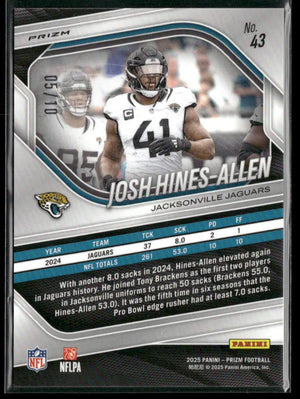 2025 Panini Prizm Football Gold Josh Hines-Allen /10 